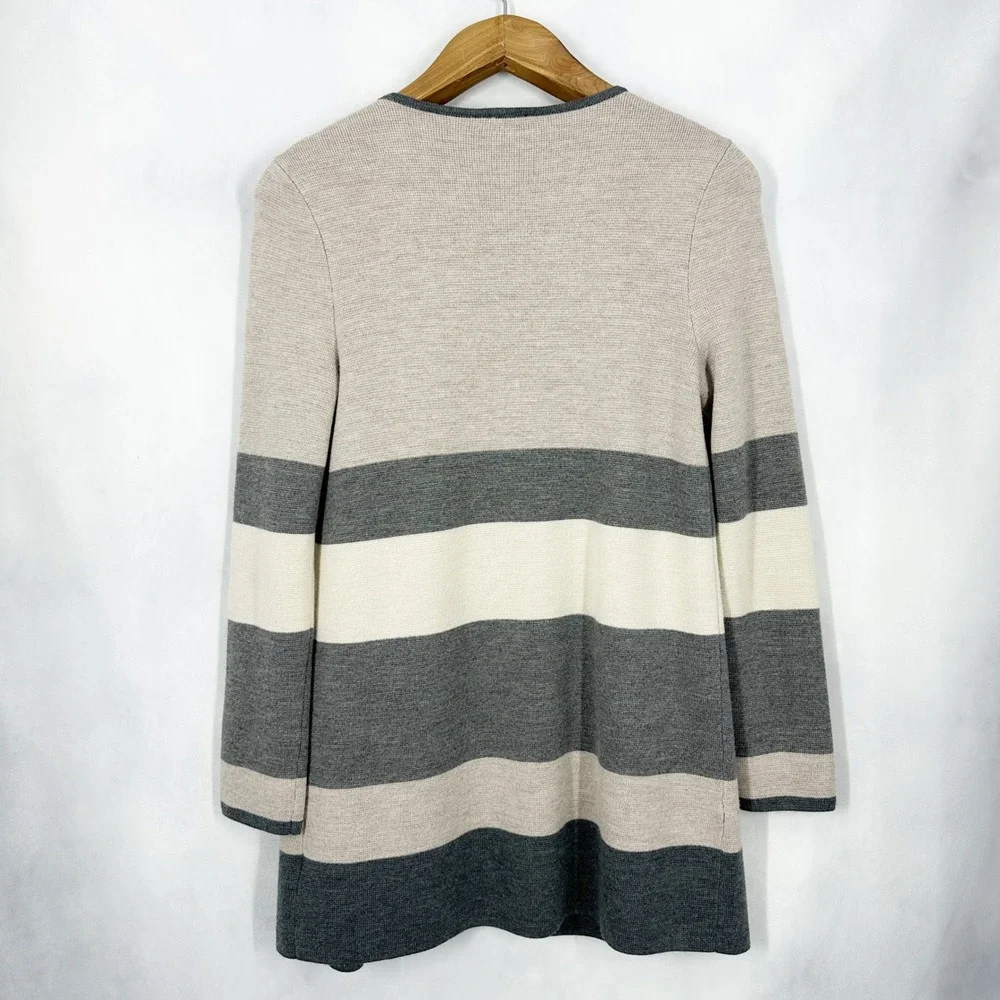Talbots‎ 100% Merino Wool Neutral Stripe Open Front Cardigan Swearer Size Small